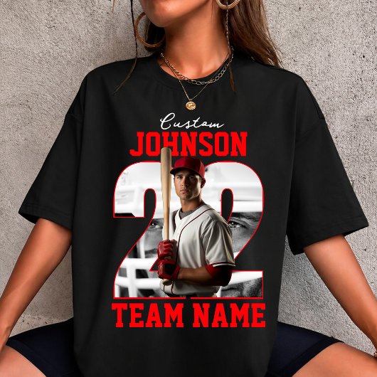 Aangepaste Teamnaam Nummer Foto Honkbalspeler T-shirt