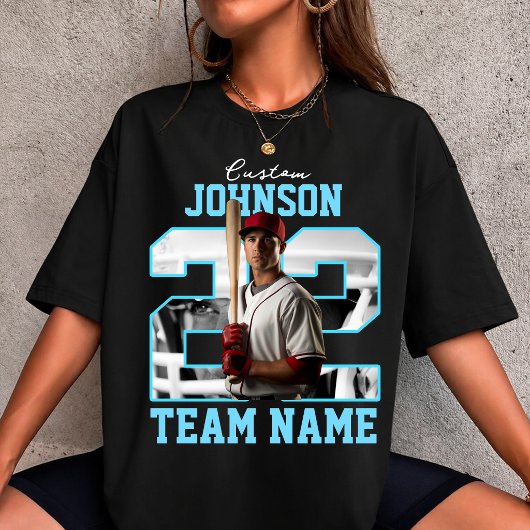 Aangepaste Teamnaam Nummer Foto Honkbalspeler T-shirt