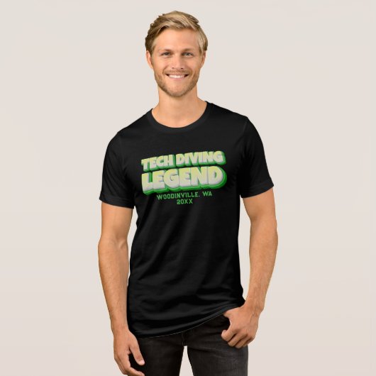 Aangepaste Technische Diver Locatie Datum Naam Tri-Blend Shirt (Voorkant volledig)