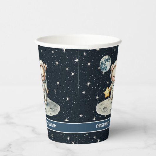 Aangepaste Teddy Bear Astronaut Boy Verjaardagsfee Papieren Bekers (Rechts)
