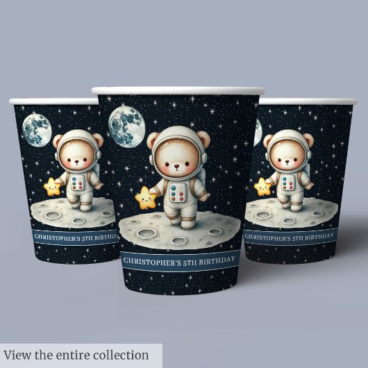 Aangepaste Teddy Bear Astronaut Boy Verjaardagsfee Papieren Bekers