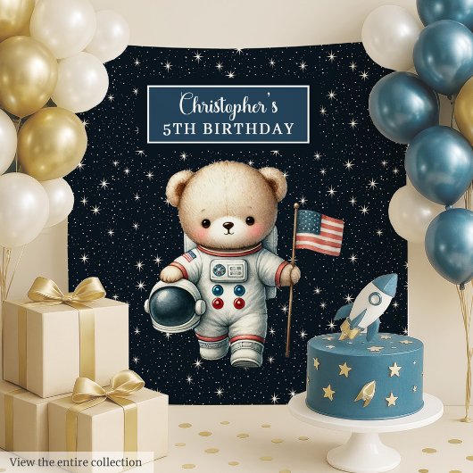 Aangepaste Teddy Bear Astronaut Verjaardag Achterg Wandkleed