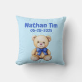 Aangepaste Teddy Bear Baby Boy Naam & DOB Kussen (Voorkant)
