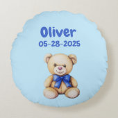Aangepaste Teddy Bear Baby Boy Naam & DOB Rond Kussen (Voorkant)