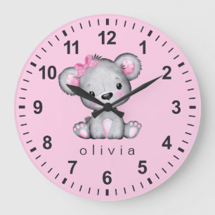 Aangepaste Teddy Bear Baby Girl Pink Grote Klok