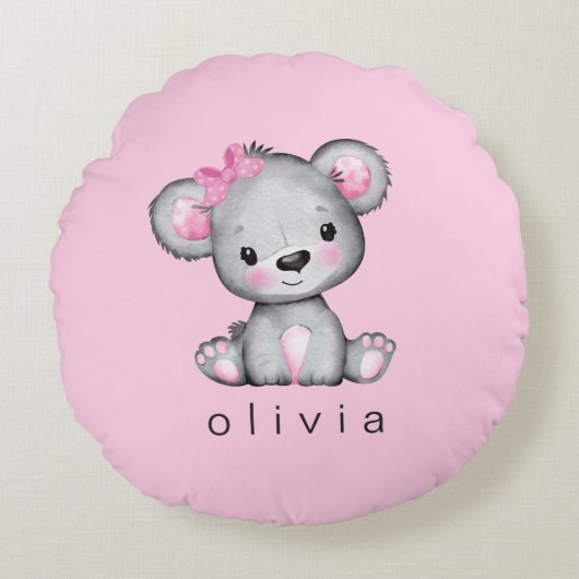 Aangepaste Teddy Bear Baby Girl Pink Rond Kussen (Voorkant)