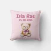 Aangepaste Teddy Bear Baby Meisje Naam & DOB Kussen (Voorkant)