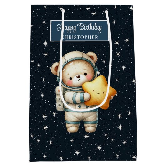 Aangepaste Teddy Bear Gift Bag voor Space Boy Part Medium Cadeauzakje (Achterkant)