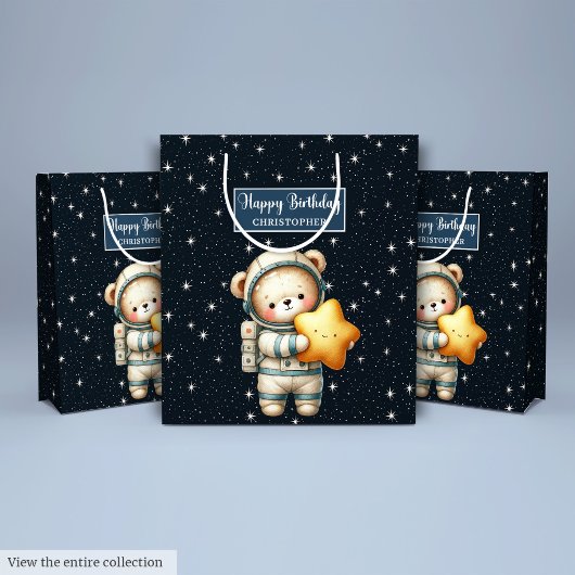 Aangepaste Teddy Bear Gift Bag voor Space Boy Part Medium Cadeauzakje