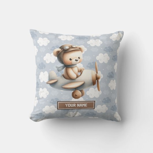 Aangepaste Teddy Bear Kussen voor Baby Boy Nursery (Voorkant)