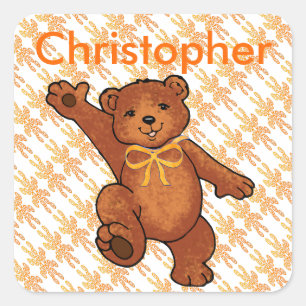 Aangepaste Teddy Bear met Oranje hooglichten Vierkante Sticker