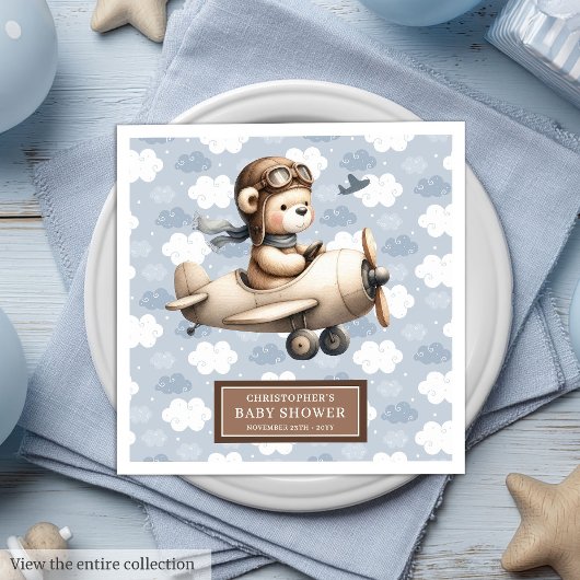 Aangepaste Teddy Bear Pilot-servetten voor Baby sh Servet