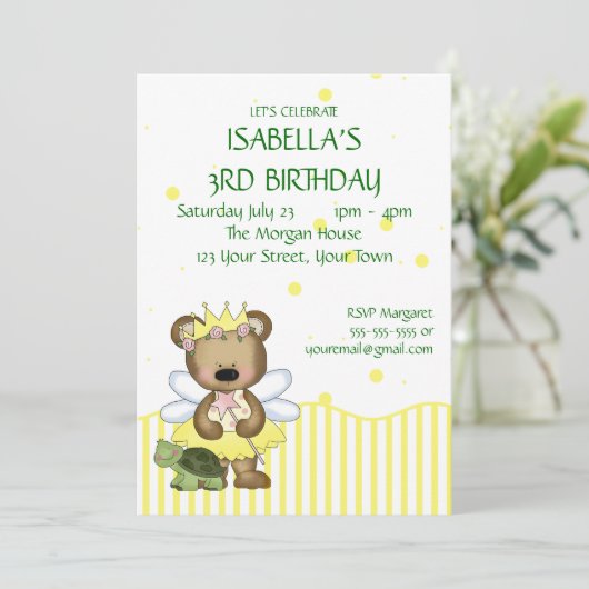 Aangepaste Teddy Bear Yellow Fairy Princess Kaart (Staand voorkant)