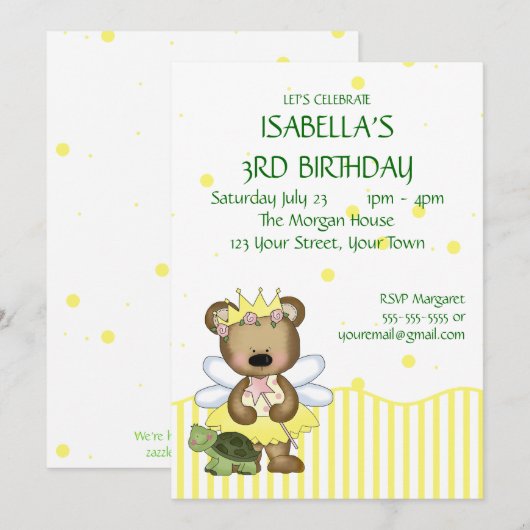 Aangepaste Teddy Bear Yellow Fairy Princess Kaart (Voorkant / Achterkant)