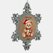 Aangepaste teddybeer en snoepriet tin sneeuwvlok ornament (Links)