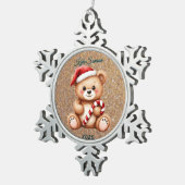 Aangepaste teddybeer en snoepriet tin sneeuwvlok ornament (Rechts)