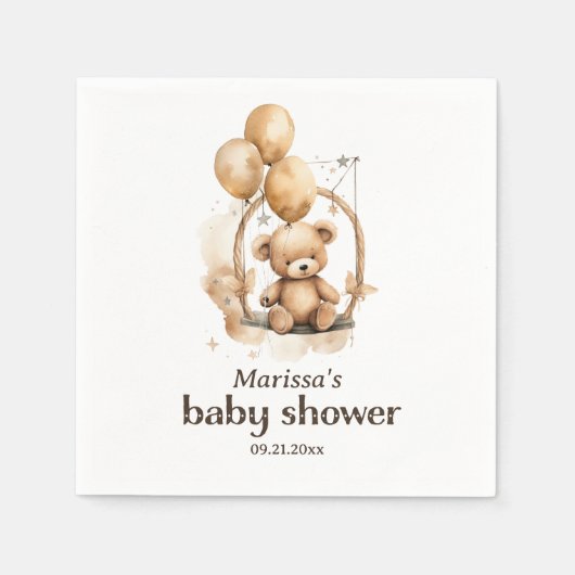 Aangepaste Teddybeer Genderneutraal Baby shower Servet (Voorkant)