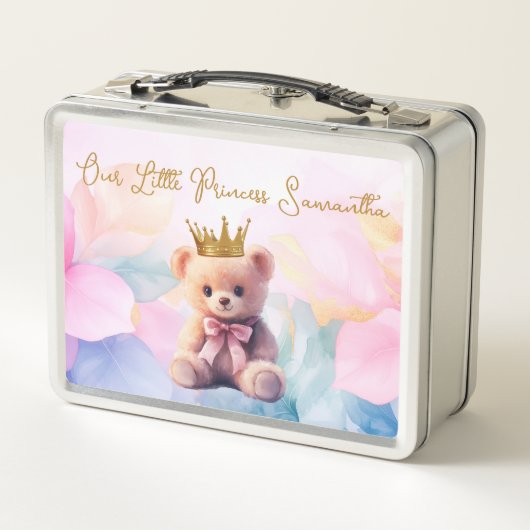 Aangepaste Teddybeer Roze Lint Gouden Kroon (Achterkant)