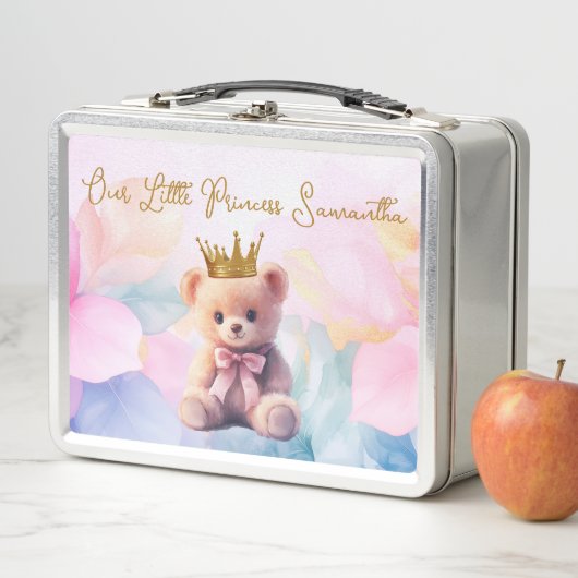 Aangepaste Teddybeer Roze Lint Gouden Kroon (In situ)