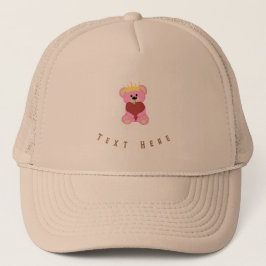 Aangepaste teddybeertekst hier gedrukt khaki kleur trucker pet