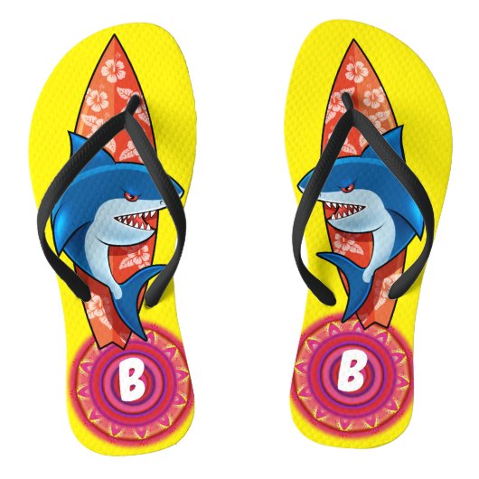 Aangepaste Teenslippers Shark surf hippy boho geel (Voetbed)