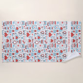 Aangepaste tekenbadhanddoek voor bruiloft-pictogra strandlaken (Voorkant)