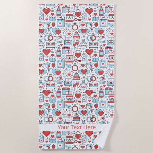 Aangepaste tekenbadhanddoek voor bruiloft-pictogra strandlaken (Voorkant)