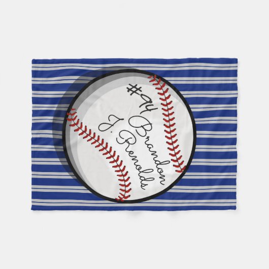 Aangepaste tekenstijl Baseball Navy | Grijze stree Fleece Deken (Voorkant (Horizontaal))