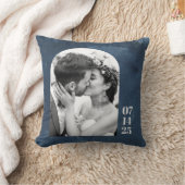 Aangepaste tekenvorm Weduwnaar Fotodatum Navy Blue Kussen (Deken)