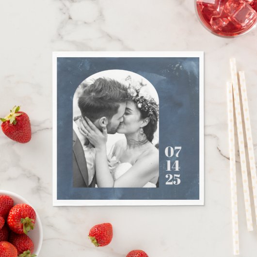 Aangepaste tekenvorm Weduwnaar Fotodatum Navy Blue Servet (Insitu)