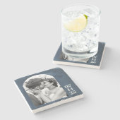 Aangepaste tekenvorm Weduwnaar Fotodatum Navy Blue Stenen Onderzetter (Zijkant)