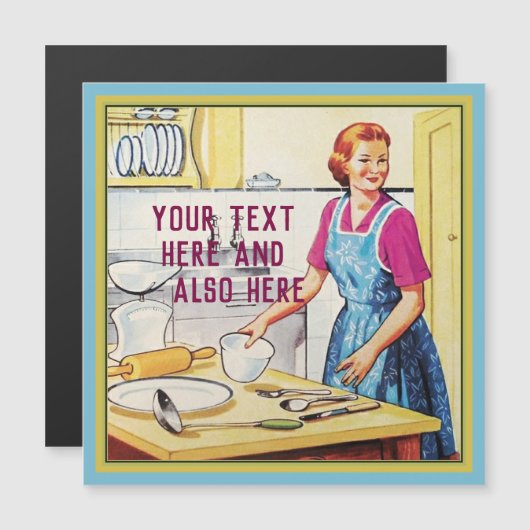 Aangepaste tekst 1950s Huisvrouw in keuken (Voorkant / Achterkant)