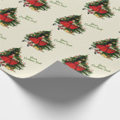 Aangepaste tekst 1950s meisje met kerstboom cadeaupapier (Hoek)