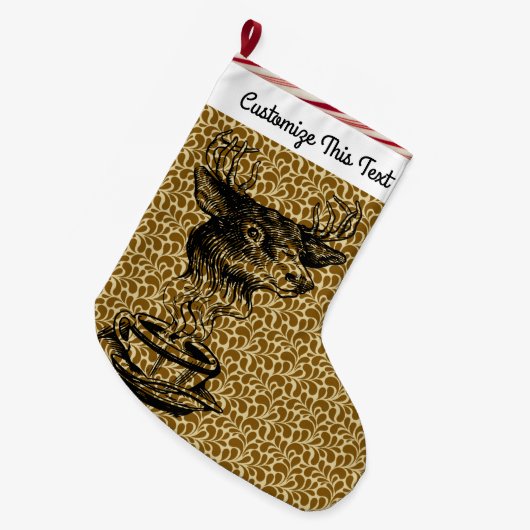 Aangepaste tekst/1960s 70s Abstracte Koffiedeertek Grote Kerstsok (Voorkant (Hangend))