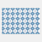 Aangepaste tekst 💙 3 Blauw en geel Azulejos, Inpakpapier Vel (Voorkant 2)