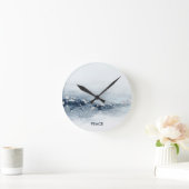 Aangepaste tekst 3D Gletsjerblauw Zilver Folie Abs Ronde Klok (Huis)