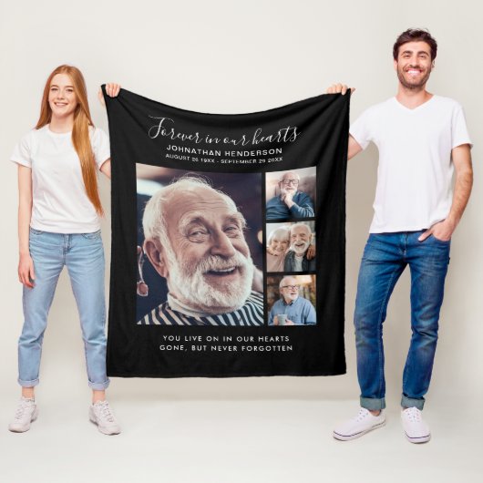 Aangepaste tekst 4-foto Onvergetelijk In Onze Hart Fleece Deken (In situ)
