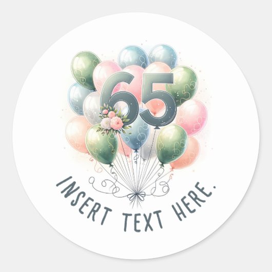 Aangepaste tekst 65e verjaardag ballonstickers ronde sticker (Voorkant)