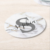 Aangepaste tekst aangepast marmer monogram aangepa ronde kartonnen onderzetter (Gebogen)