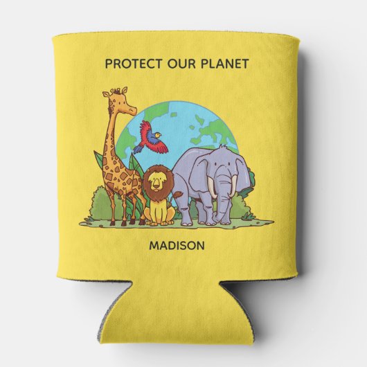 Aangepaste tekst Aarde met dieren Blikjeskoeler (Achterkant)