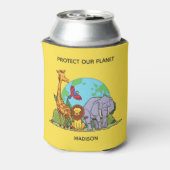 Aangepaste tekst Aarde met dieren Blikjeskoeler (Blikje Achterkant)