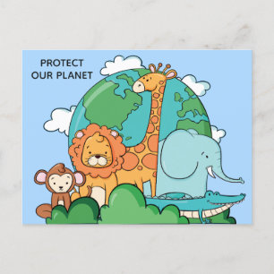 Aangepaste tekst Aarde met dieren Briefkaart