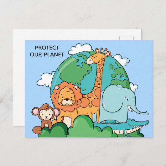 Aangepaste tekst Aarde met dieren Briefkaart (Voorkant / Achterkant)