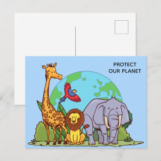 Aangepaste tekst Aarde met dieren Briefkaart (Voorkant / Achterkant)