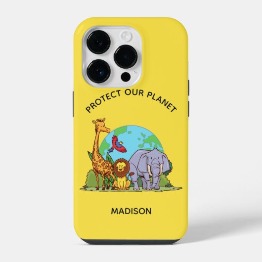 Aangepaste tekst Aarde met dieren iPhone Hoesje (Achterkant)