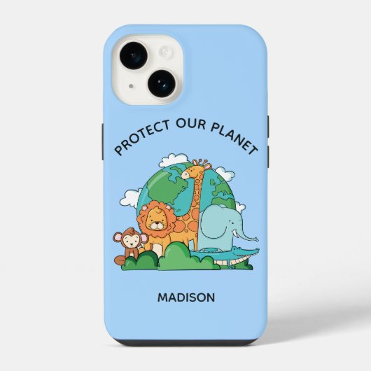 Aangepaste tekst Aarde met dieren iPhone Hoesje (Achterkant)