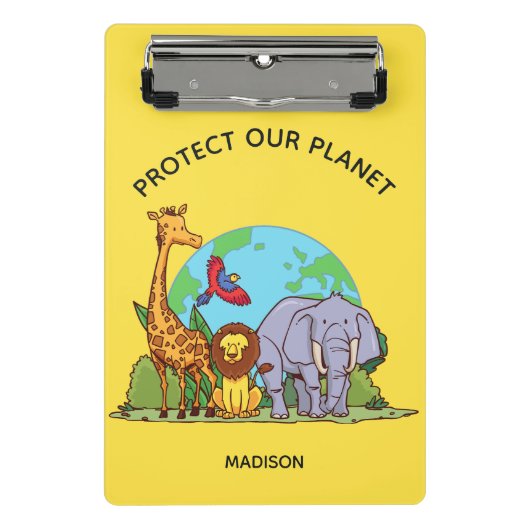 Aangepaste tekst Aarde met dieren Mini Klembord (Voorkant)
