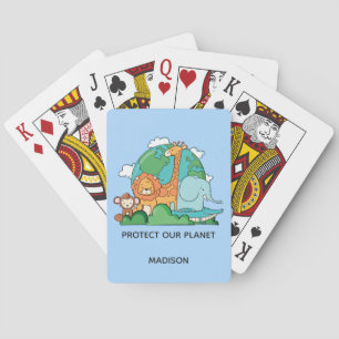 Aangepaste tekst Aarde met dieren Pokerkaarten