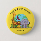Aangepaste tekst Aarde met dieren Ronde Button 5,7 Cm (Voorkant)