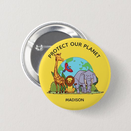 Aangepaste tekst Aarde met dieren Ronde Button 5,7 Cm (Voorkant /achterkant)
